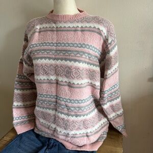 Alfred Dunner Pink and Gray Geometric Sweater
